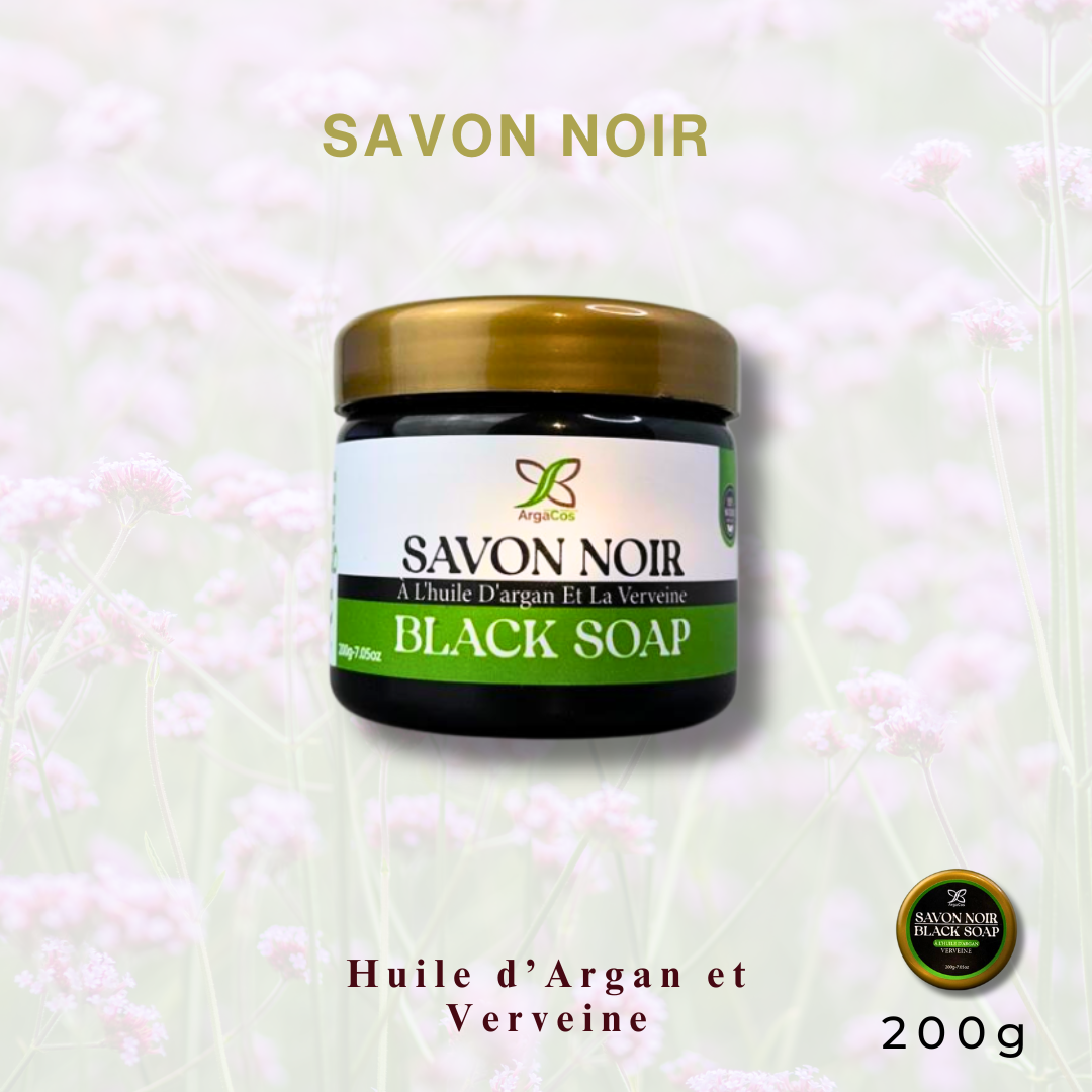 Savon Noir à l'Huile d'Argan et Verveine – 200 g